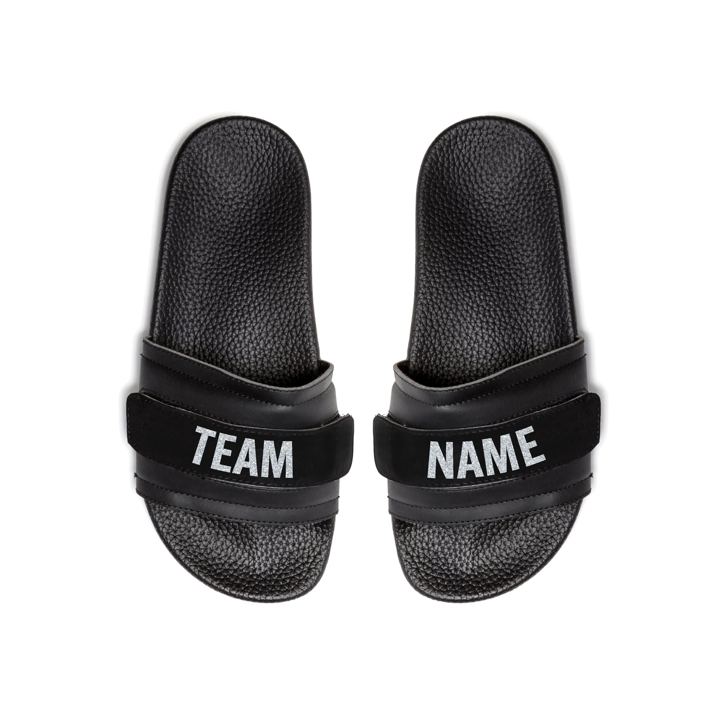 Pastry Youth Recovery Slide in Black with Team Name Straps top view
