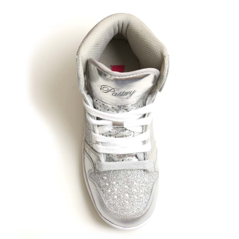 Pastry Glam Pie Glitter Youth Sneaker in Silver top view
