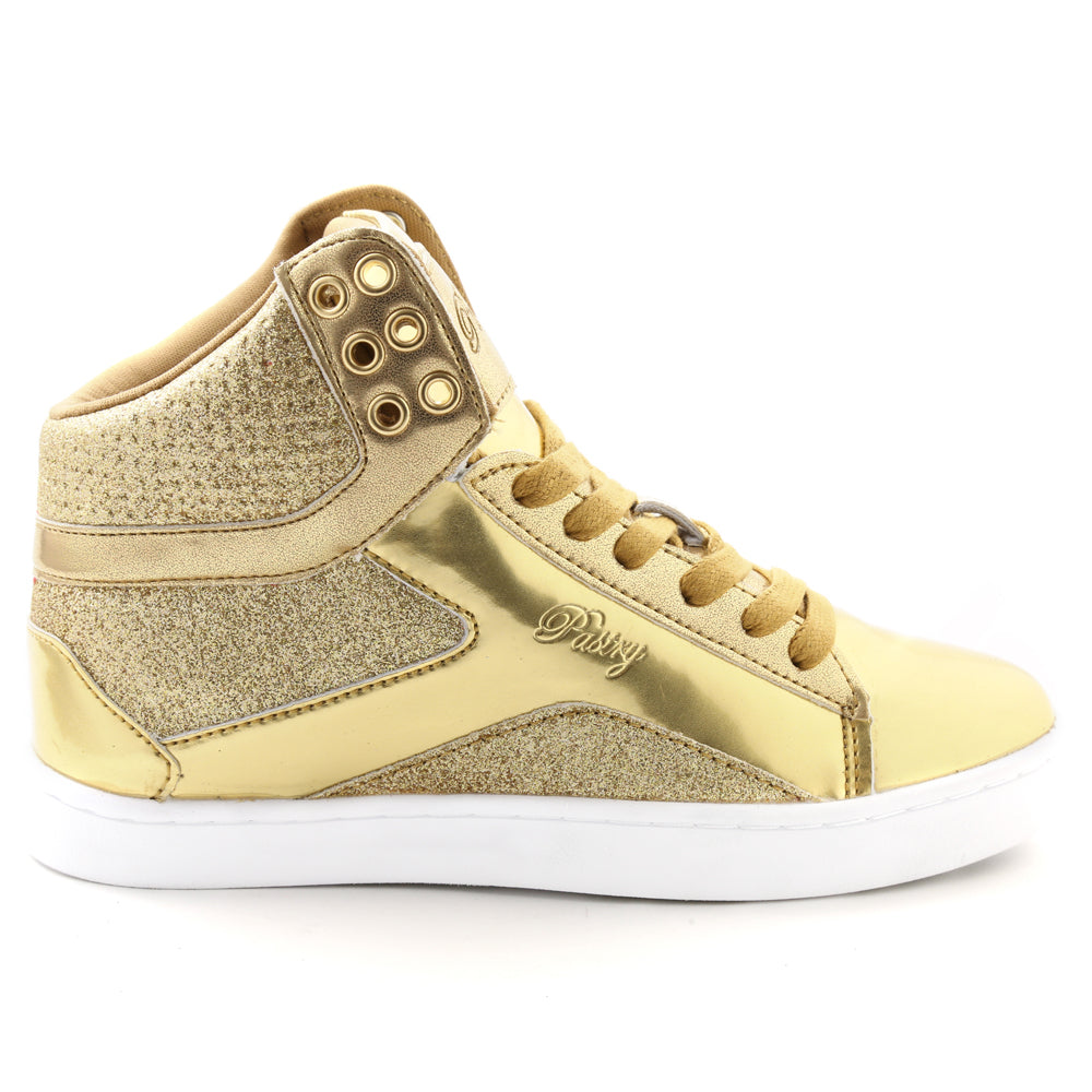 Pastry Pop Tart Glitter Adult Women's Sneaker in Gold lateral view