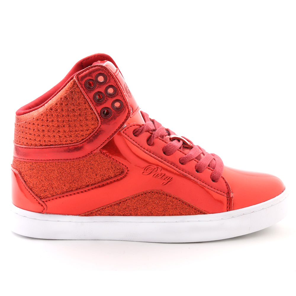 Pastry Pop Tart Glitter Adult Women's Sneaker in Red lateral view