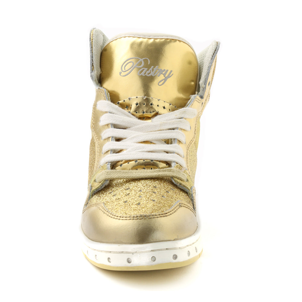 Pastry Glam Pie Glitter Adult Women's Sneaker in Gold front view