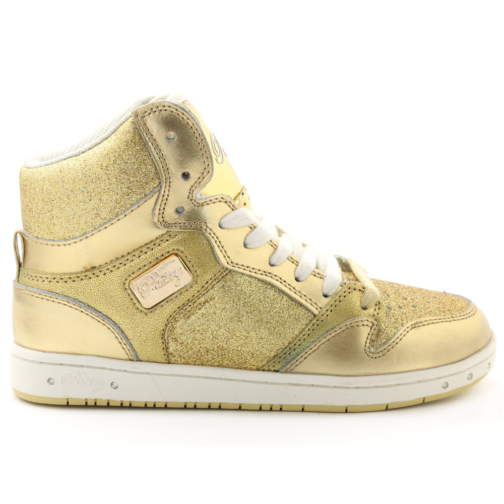Pastry Glam Pie Glitter Adult Women's Sneaker in Gold lateral view