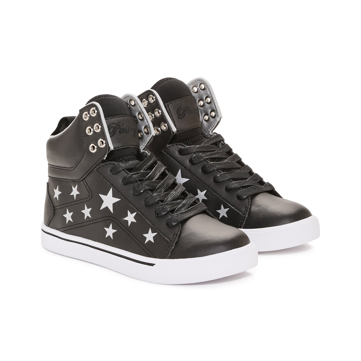 Pair of Pastry Pop Tart Star Youth Sneaker in Black/Silver in 3 quarter view