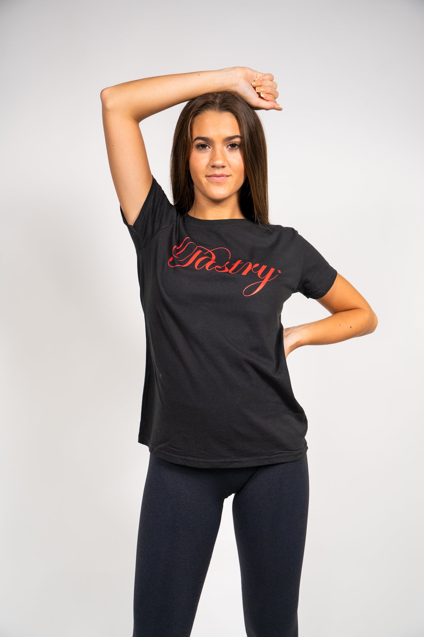 Pastry Tee Shirt Black with Red Logo when worn