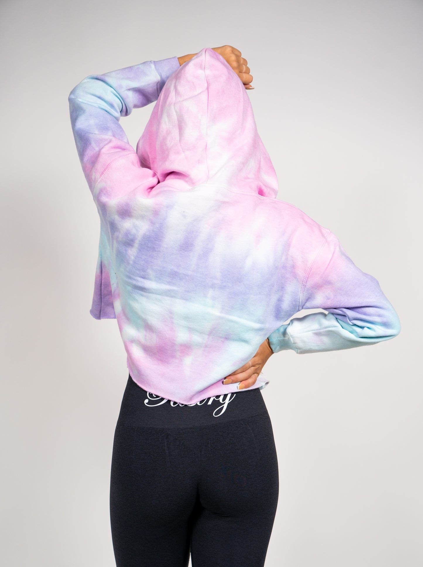 Pastry Cropped Hoodie Cotton Candy with Lavender Logo front view