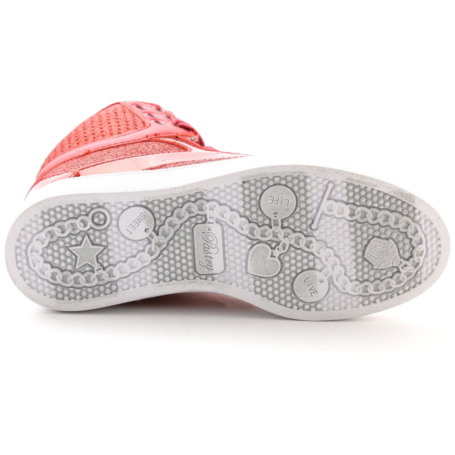 Pastry Pop Tart Glitter Youth Sneaker in Red outsole view