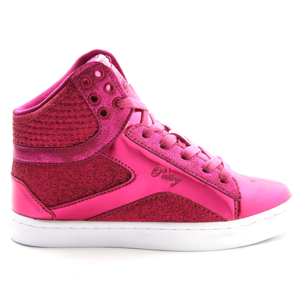 Pastry Pop Tart Glitter Youth Sneaker in Fuchsia lateral view