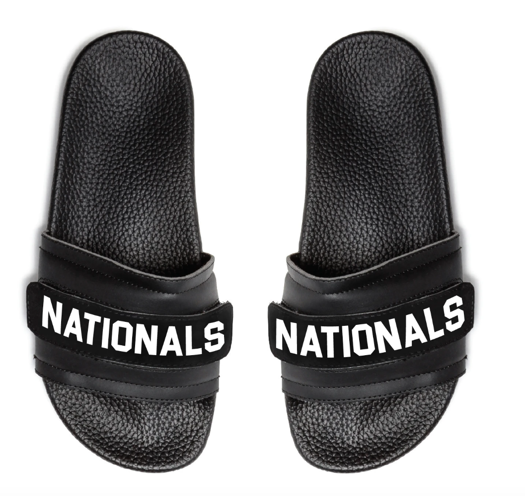 Pair of Pastry Adult Women's Recovery Slide with Nationals straps top view