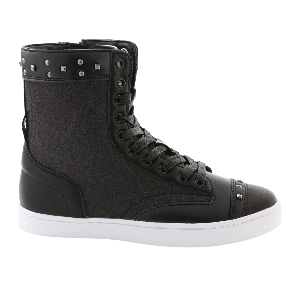 Pastry Military Glitz Adult Women's Sneaker Boot in Black/White lateral view