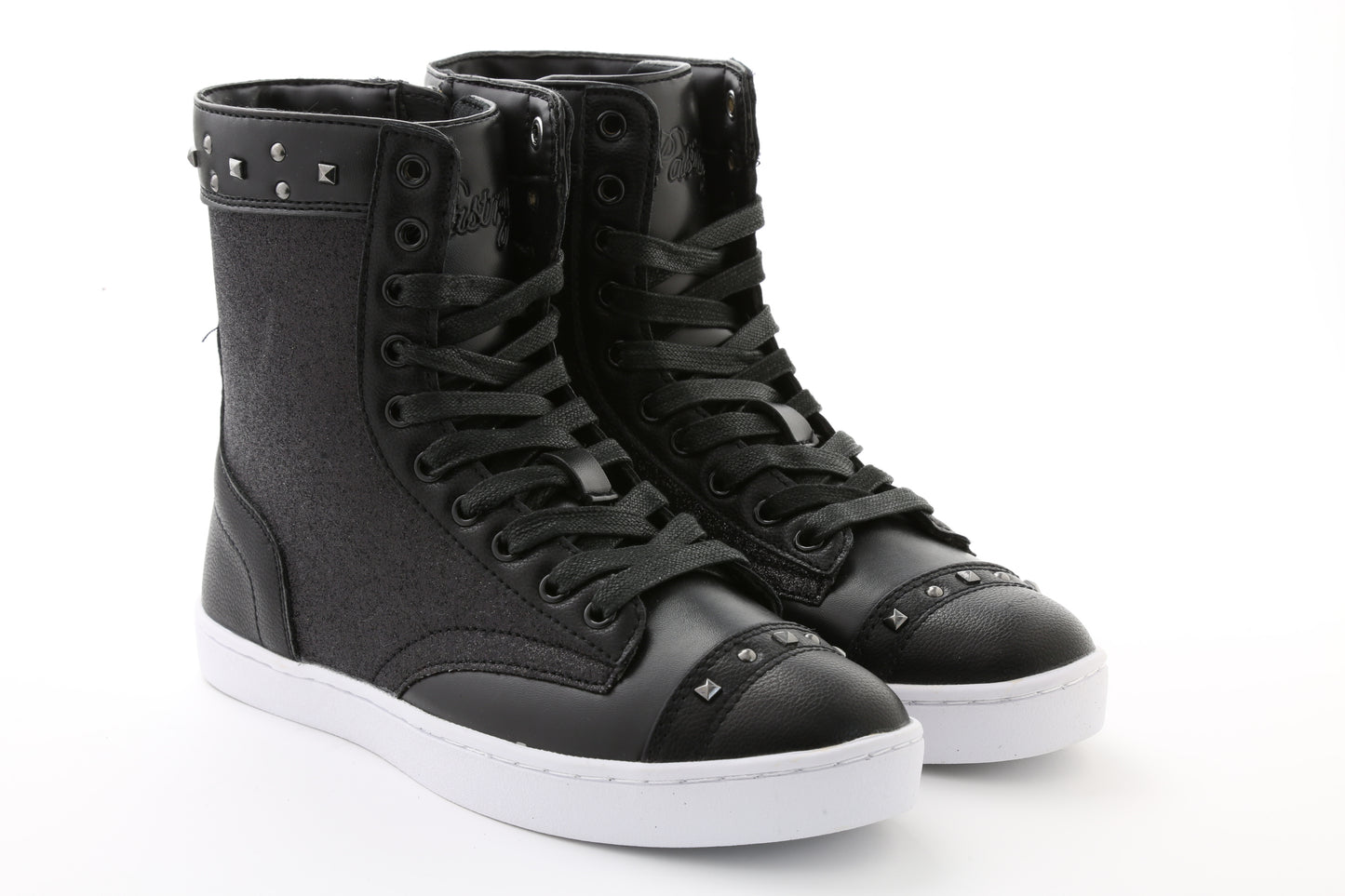 Pair of Pastry Military Glitz Adult Women's Sneaker Boot in Black/White in 3 quarter view