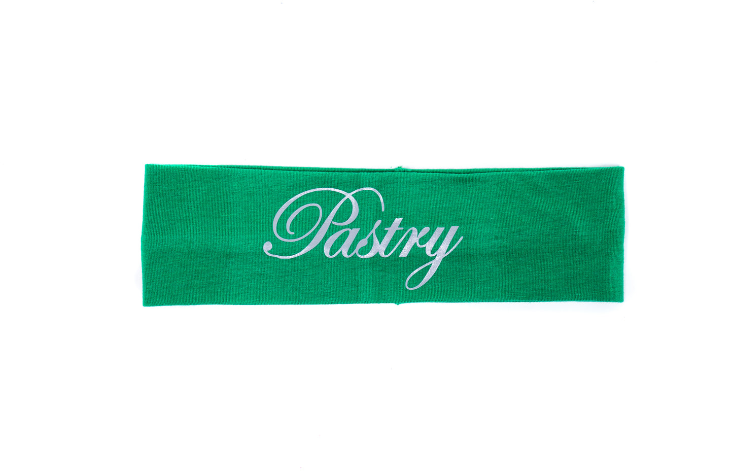 Pastry Spirit Headband in navy blue with Pastry Silver Logo in Aqua Green