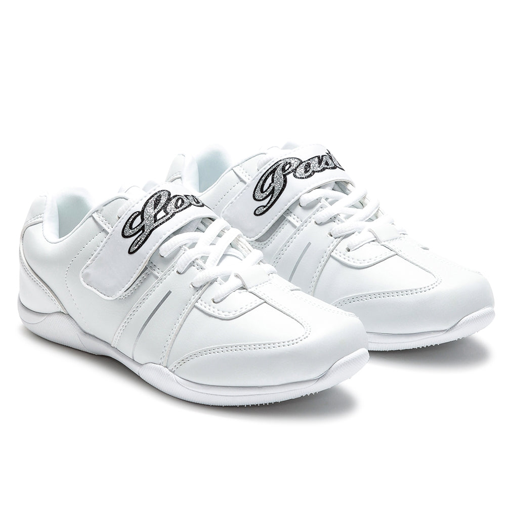 Pair of Pastry Custom Spirit Adult Cheer Sneaker in White with Customized Option in 3 quarter view