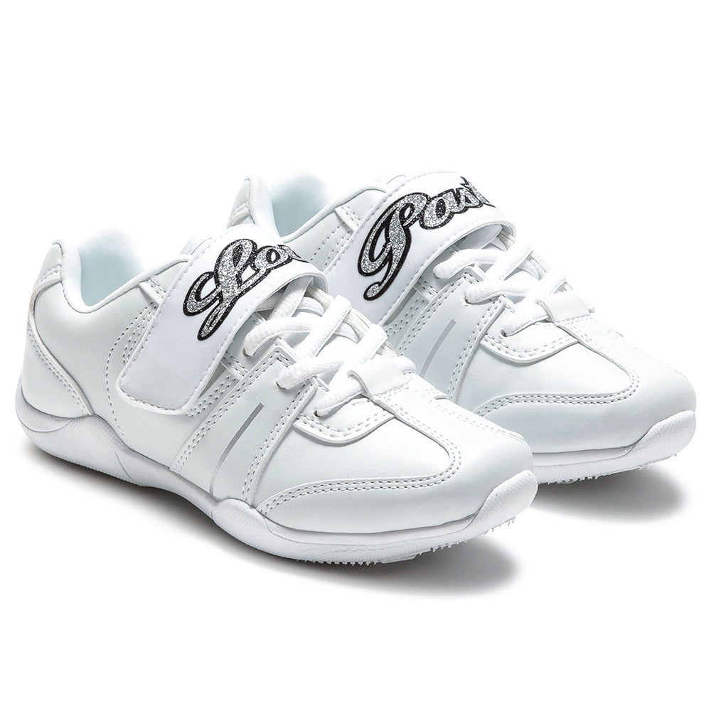 Pair of Pastry Custom Spirit Youth Cheer Sneaker in White with Customized Option in 3 quarter view