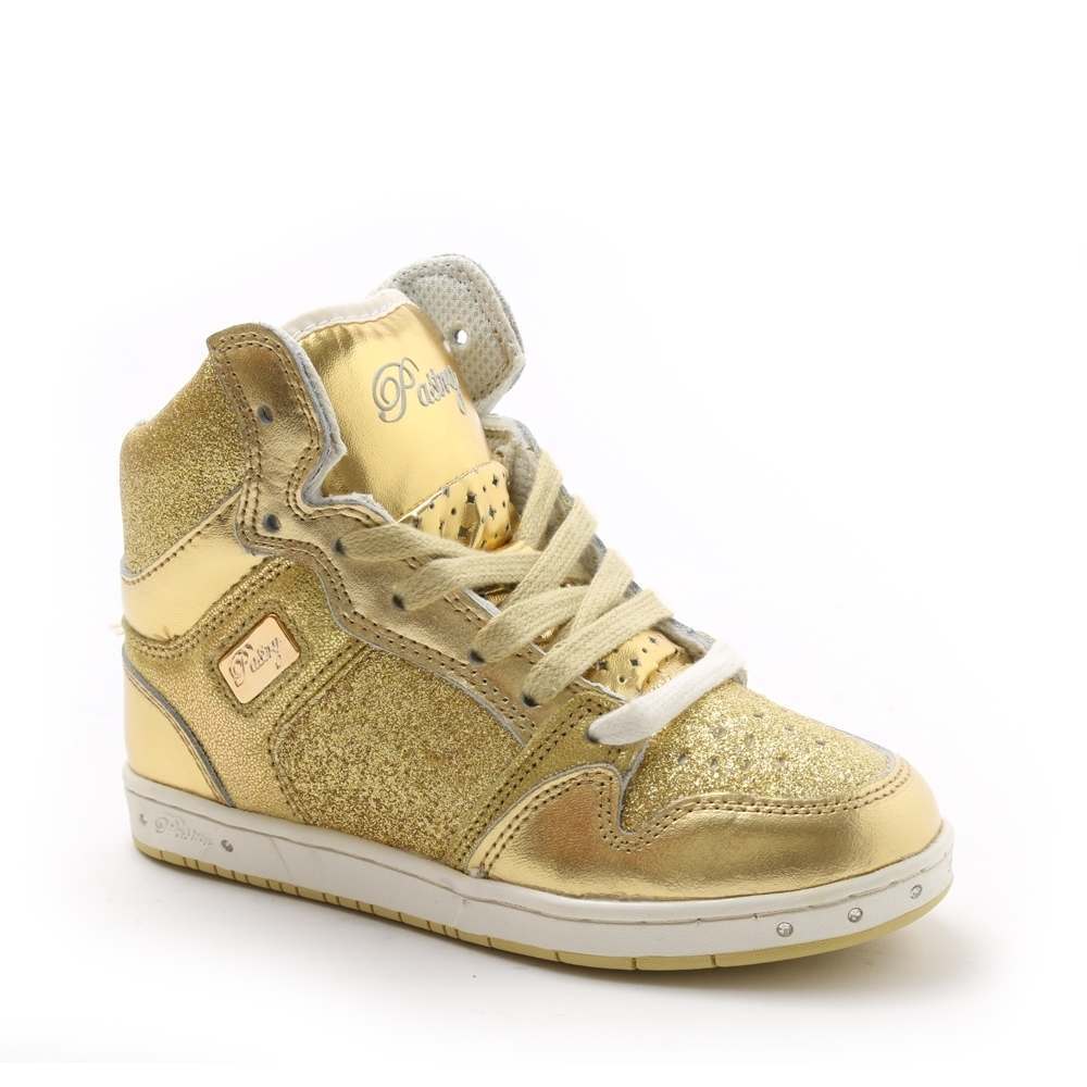 Pastry Glam Pie Glitter Youth Sneaker in Gold in 3 quarter view