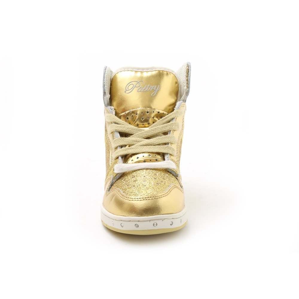 Pastry Glam Pie Glitter Youth Sneaker in Gold front view