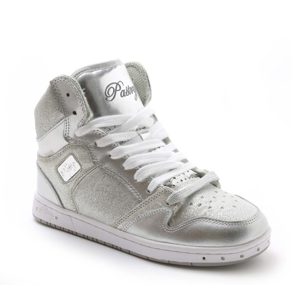 Pastry Glam Pie Glitter Adult Women's Sneaker in Silver in 3 quarter view