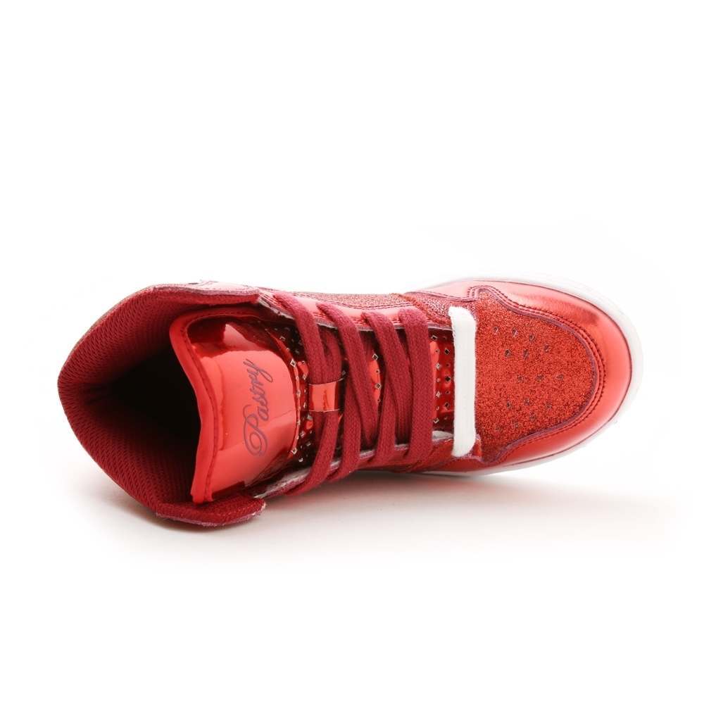 Pastry Glam Pie Glitter Youth Sneaker in Red top view