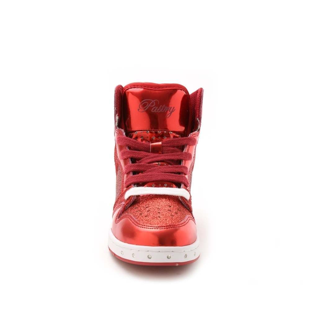 Pastry Glam Pie Glitter Youth Sneaker in Red front view