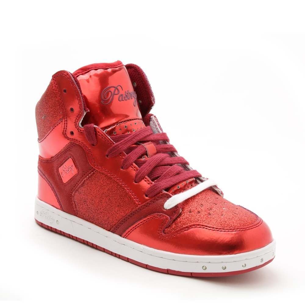 Pastry Glam Pie Glitter Adult Sneaker in Red in quarter view
